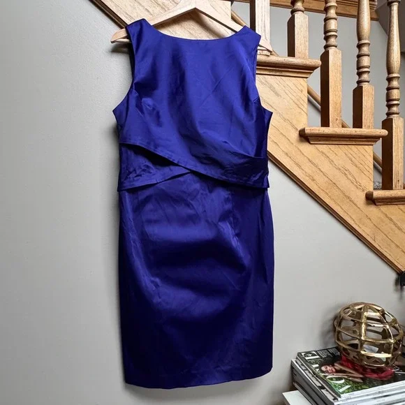 Talbots Petite Formal Dress 14P Blue Sleeveless Sheath Layered Knee Length *READ - Picture 2 of 7